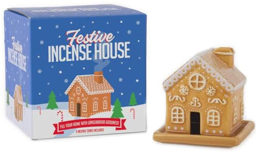 Gift Republic Gingerbread House Incense Burner – Festive Incense Holder with Gingerbread Scent, Perfect Christmas Homeware Gift Home Scent Xmas Décor, Brown