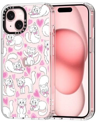 MOSNOVO Case for iPhone 15, [Buffertech 6.6ft Military-Grade Drop Protection] [Anti Peel Off Tech] Clear TPU Bumper Phone Case Cover Design - Kitties