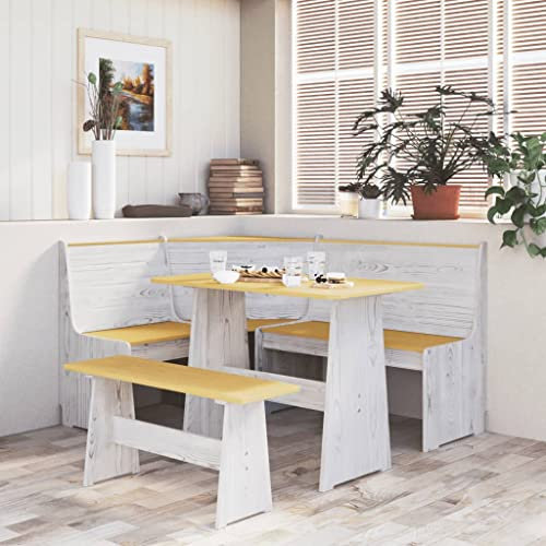 LLEZKBR Bänke, Küchen- und Essbänke, Eckbank, REINE 151 cm, Braun & Weiß, Massivholz Kiefer