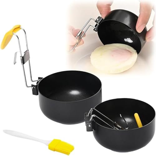 2 Pack Folding Egg Poacher,Poached Egg Cooker Nonstick Poached Egg Pan Boiled Eggs Maker Cups, Round Poached Egg Spoon with Oil Brush Convenient Egg Poaching Cooking Tool Kitchen Gadgets (2 Pack)