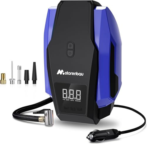 Motorenbau Elektrische Luftpumpe, Mini Kompressor 150PSI 12V, Kompressor Auto mit Echtzeit LCD-Display, Voreingestelltem Reifendruck und Abschalautomatik, für Autoreifen, Fahrräder, Motorrad und Ball