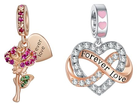 Annmors Charm Pendentif de perle pour femme en argent 925 avec rose et symbole infini, incluant une zircone 5A, compatible avec les bracelets et colliers européens.