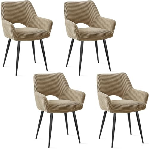 JIJIAN 4er Set Esszimmerstuhl mit Armlehne, Küchenstuhl, Moderner Polsterstuhl mit Stoffrückenlehne für Küche, Esszimmer, Schlafzimmer, Braun