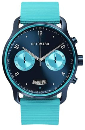 DeTomaso Herrenuhr Sorpasso Chronograph in Blue Ice - Armbanduhr an türkisem Ocean Plastic-Armband - aus 316L Chirurgenstahl mit einem Quarzuhrwerk & saphirgehärtetem Mineralglas – 42 mm