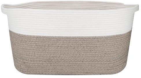 Cesto di Cotone Intrecciata 65L Extra Large, Contenitore Portaoggetti per Lavanderia, Giocattoli, Scarpe, Asciugamani, Organizer per Soggiorno e Camera da Letto, Bianco e Kaki, 57x38x30cm