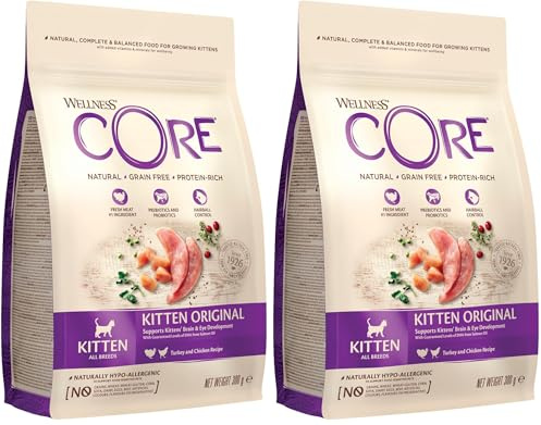 Wellness CORE Kitten Original, 300g, Turkey & Chicken, Kitten Dry Food, All-Natural, Grain-Free, High Meat Content, Protein-Rich, Supports Brain & Eye Development (Pack of 2)