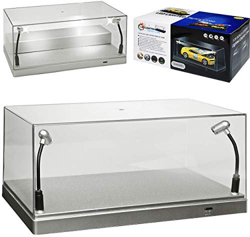 alles-meine.de GmbH Acryl Vitrine mit LED Beleuchtung mit Silber Sockel für Modellauto 1/43 1/64 1/72 1/87 1/32 1/24 Modellcarsonline Modell Auto mit individiuellem Wunschkennzei..