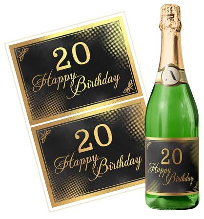 Aufkleber für Flaschen zum Geburtstag – 2 Happy Birthday Sticker gold für Wein, Sekt – selbstklebend, wasserfest – Etiketten für Flaschen als Geburtstagsgeschenk für Frauen und Männer - RAHMEN-20