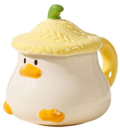 Cute Duck Mug - Ceramic Coffee Mug with Lid | 400ml Ceramic Animal Design Tableware with Lid, Cartoon Hand-Painted Drinkware, with Handle for Milk Latte