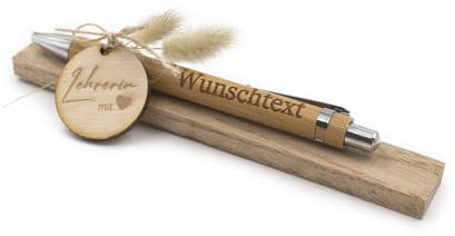 VmG-Store Holz Kugelschreiber als Geschenkidee zum Muttertag Mama Vatertag Geburtstag Papa Oma und Opa Arbeitskollege Freundin Freund (Mit Wunschname, 13 Lehrerin mit Herz)