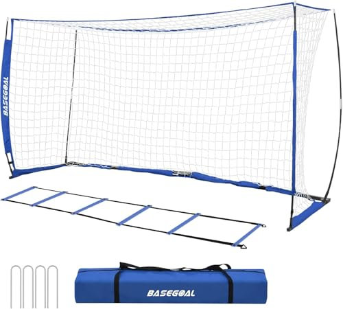Porta da Calcio 180x120cm Portatile con Borsa | Set Allenamento Giovanile con Scala Agilità & 4 Porte a U | Porta Calcio da Giardino per Adolescenti e Adulto | Facile Montaggio Senza Attrezzi Blu