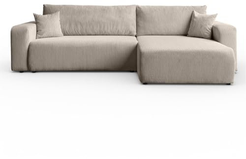 Sofello Ecksofa Senna mit Schlaffunktion Kordstoff - in den modischsten Farben!!Universal Schlafsofa Couchgarnitur -BEIGE-BRAUN-Creme Schlaffläche: 230x130 cm (Beige)