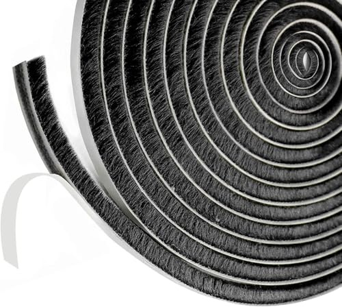 5m Bürstendichtung Selbstklebend, 9mm(B) X 23mm(D) Dichtungsbürste Zugluftstopper für Türen Fenster, Pinsel Wetterschutzband Dichtungsband Schwarz