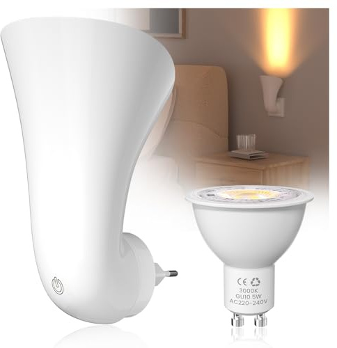 Bonlux Plug in GU10 Wandfluter Steckdosenlampe mit Touch-Schalter, gu10 Spotlight wandfluter Licht Steckdose Wandfluter Lampe mit LED GU10 Warme Licht Lampe, Indirekte Wandbeleuchtung Innen