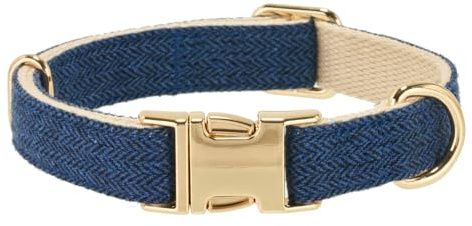 Petiry Herringbone Dog Collar with Metal Buckle Elegant Durable Tweed Collars For Large Male Dogs Neck 40-66cm,Navy Blue