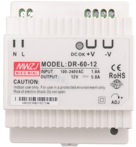 Bortivier Transformador -60-12 Fuente de AlimentacióN de Riel DIN Industrial de 12 Voltios y 5 Amperios Fuente de AlimentacióN de 220 V CA una 12 V CC (12 V)