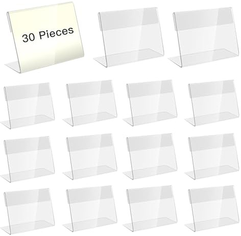 Acryl Etikettenhalter Buffet, 30 Stück Acryl Etikettenhalter Preisschilder Aufsteller Namensschilder Tisch Acryl Aufsteller Transparent Halter für büro Ladengeschäft und Supermarkt (9 x 6 cm)