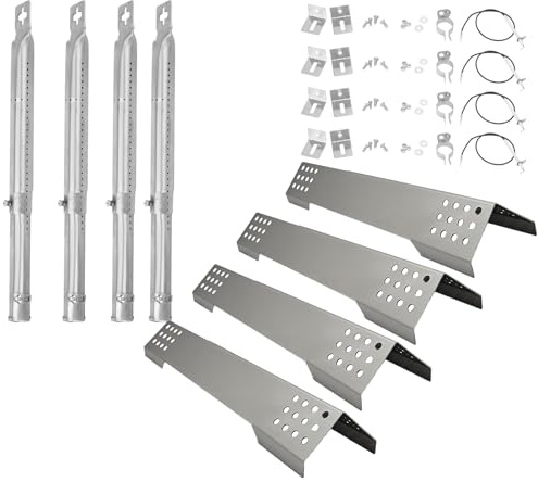 WELL GRILL Brennerabdeckung und Gasgrill Brenner für Rösle Videro G4-S, G4-S Nero, Vario+, 40,2cm Edelstahl Flammenverteiler Brennerrohr Piezozünder für Rösle Grill Zubehör - 4er Pack