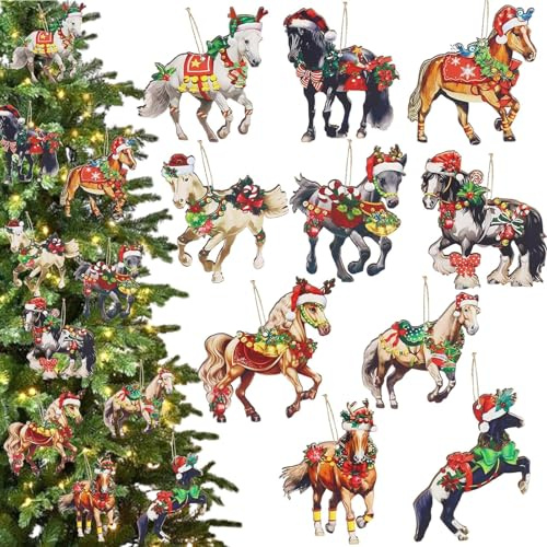 40Stück Weihnachtsbaumschmuck,Weihnachtspferde Deko Weihnachtsanhänger Weihnachts Holzanhänger Weihnachtsbaum Anhänger Christmas Decorations Weihnachtsbaumschmuck Tannenbaumschmuck für Weihnachtsdeko