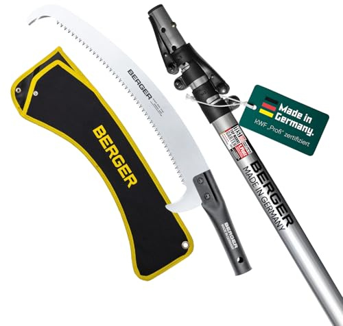 BERGER ArboRapid Set 75859 | Teleskop Astsäge für SKT | Hochentaster | 3,65m Arbeitshöhe | Teleskopsäge aus Aluminium | Baumsäge mit Tasche & Aufsatzsäge | Astsäge Teleskop zertifiziert & geprüft
