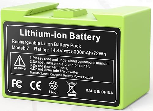 Batteria agli ioni di litio da 5000mAh per i7, ASUNCELL 14,4 V per iRobot Roomba e i Serie i7/i7+ i4/i4+ i3/i3+ e5 e6 i7158 i7550 i755020 7150 7550, ricambio batteria agli ioni di litio
