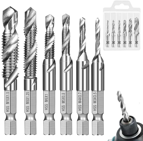 6 Piezas Brocas Roscadoras Kit, M3 M4 M5 M6 M8 M10 Juego de Brocas Combinadas y Rosca con Vástago Hexagonal, con Revestimiento Negro Antioxidante, per Plástico, Perforar, Madera