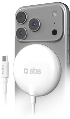 SBS MagSafe Qi2 25W Netzteil, Magnetisches Kabelloses Ladegerät, Qi2-Zertifiziert 25W, USB-C Stromversorgung, Ladegerät mit Schnellladen, Schlankes Design, Kompatibel mit iPhone und Android, Weiß