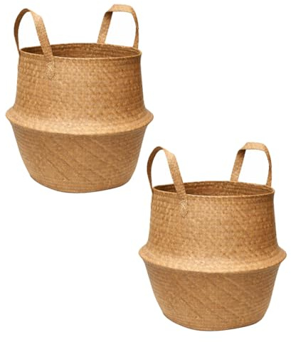 Seagrass Belly Basket with Handles - 30cm Diameter x 34.5cm Height - Natural Woven Storage Basket for Plants, Laundry & Home Decor (2)