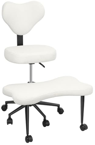 woshapce Yogastol, kontorsstol med korsben, justerbar ergonomisk kontorsstol, meditationsstol med ländryggsstöd och hjul, knästol med ryggstöd (beige)