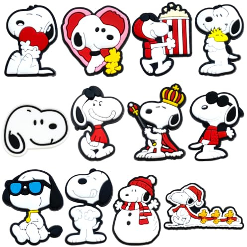 Snooppy Croc Charms, 12 Pieces, Snooppy Shoe Charms Decorations | Anime Croc C-harms, Cartoon DIY Shoe Accessories, Cartoon PVC, for Men Women Party Birthday Gifts