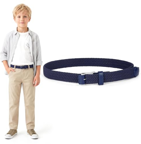AOOWU Elastiskt Flätat Barnbälte, Marinblå, 2pcs-70cm