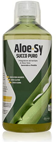 Syrio Integratori Alimentari, Aloe Sy succo Puro, Integratore Depurativo, Aloe Vera al 99,55%, da Bere Puro o Diluito, Aloin Free, Detox, Pura Polpa, Senza Aggiunta di Acqua, Senza Glutine, 1 Litro