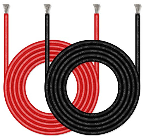 Glarks 10 gauge (AWG) silicone Wire 12 ft (1,8 m nero/1,8 m Red) super morbido silicone flessibile filo