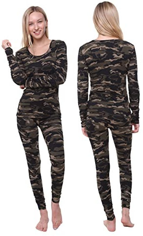 Ultra Dry Damen-Thermo-Unterwäsche-Set; Basisschicht, weiches Fleece-Futter, 2-teiliges Oberteil und lange Unterhose, Camouflage, Medium