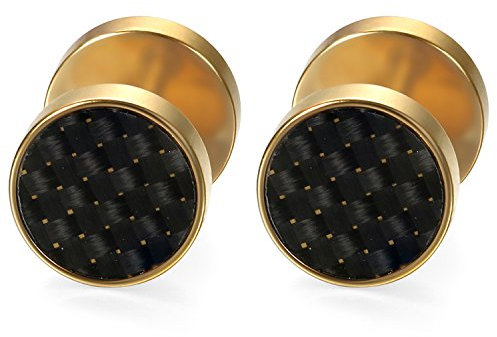 Flongo Ohrstecker, 8mm Edelstahl Gestüt Stecker Ohrringe Ohrstecker Ohrhänger Kohlenstoff Carbon Fiber Kohlefaser Schwarz Gold Taper Fake Tunnel Plug Piercing Herren, Damen