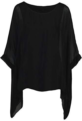 Cara Mia Seidentunika für Damen Made in Italy lang Fledermaus-Ärmel Schwarz 38 40 42 44
