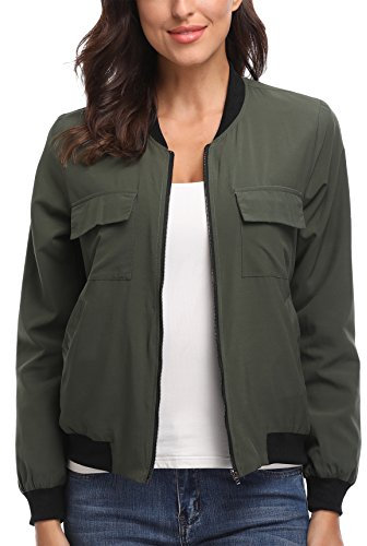 MISS MOLY Bomber Jacket Womens Flight Jacket Zip Up Lightweight Jacket Multi-Pocket Green Large