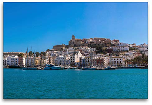 Premium Textil-Leinwand 120 x 80 cm Quer-Format Yachthafen Ibiza Stadt | Wandbild, HD-Bild auf Keilrahmen, Fertigbild auf hochwertigem Vlies, Leinwanddruck von Alexander Wolff