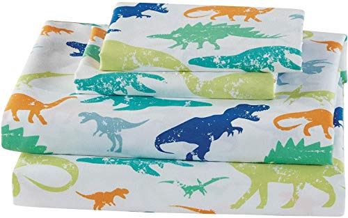 Fancy Linen Sheet Set for Boys/Girls/Teens Kids Dinosaur Dino World Vintage Green White Orange Blue New (Twin)