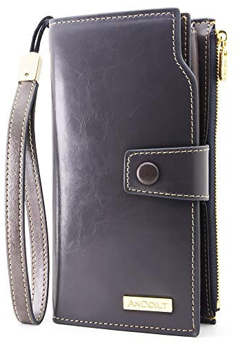 Portefeuille Femme en Cuir Blocage RFID Card Grande Capacite Porte Chéquiers Cartes Monnaie Grand Portefeuilles Femmes Gris