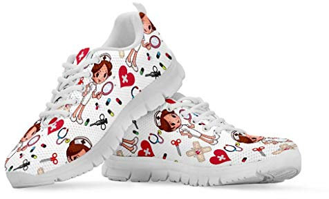 chaqlin Damen Casual Flats Schuhe Weiß Mesh Sneakers Sommer Bequeme Nurse Sneakers EU38