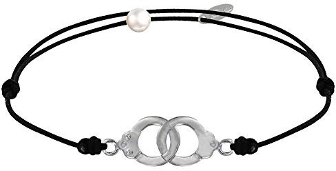 LES POULETTES BIJOUX - Bracelet Lien en Argent 925 Petites Menottes - Noir