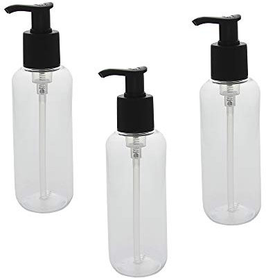 Plastik Flasche mit Pumper schwarz, Seifenspender Koskaderm Gelspender, leer, rund, klar 200 ml (3 stück 200ml)