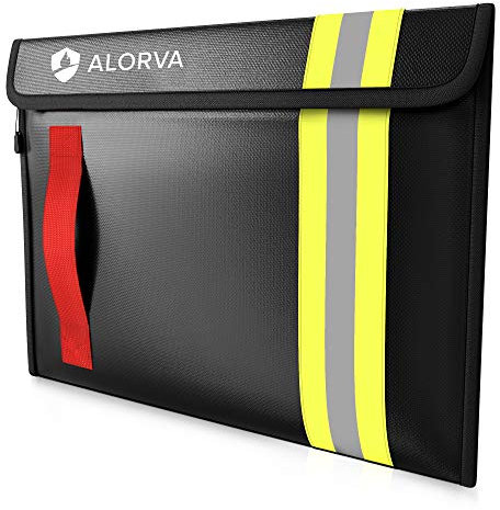 Alorva Feuerfeste & wasserdichte Dokumententasche - 39,4 x 27,9 x 7,6 cm Tasche für Rechtsdokumente & Wertsachen - Doppelschichtiger Reißverschluss - Feuerwehrmann Design (schwarz)