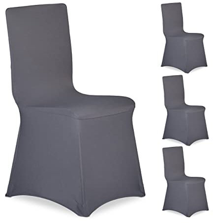 Relaxdays Stuhlhussen, 4er Set, universeller Stretch Stuhlbezug, Bankettstuhl Dekoration, Empfang und Feier, anthrazit