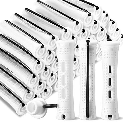 60 Permanente Haarstäbe, Haarrollen, rutschfest, kalte Welle, aus Kunststoff, kurz, mit Gummiband, Lockenwickler, Weiß, 0,63 Zoll