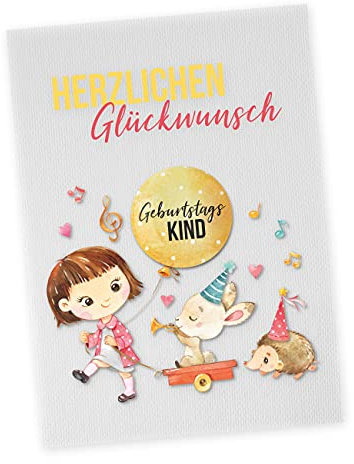 Papierdrachen Postkarte mit Button | Herzlichen Glückwunsch zum Verschicken und Verschenken | Design Igel | 35mm Button bedruckt mit Geburtstagskind