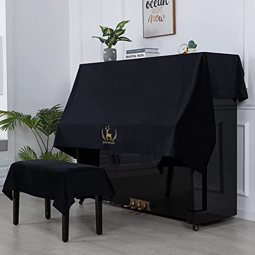 Yamaha Kawai-US Klavier-Staubschutz, modisch und farbecht, Stickerei, Rehkitz, Schutzhülle für 138 x 200 cm, Schwarz