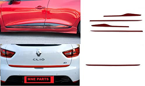 Convient pour Clio IV 2012+ bande de porte latérale de couleur rouge 4 pièces + bande inférieure de couvercle de coffre 1 pièce, en acier inoxydable