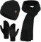 CheChury Mütze Schal Handschuh Sets für Herren Damen Mütze Touchscreen Handschuhe Beanie Warme Mütze Strickmütze Weich Winterschal Herren Mütze 3 in 1 Winter Langer Schal Geschenk Unisex,Schwarz